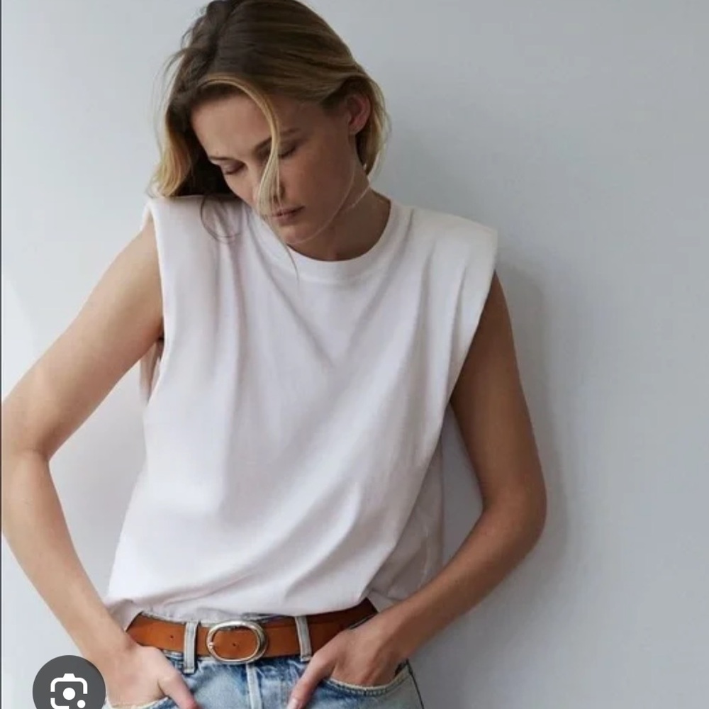 Zara White Shoulder Pad Sleeveless Top